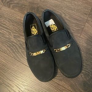 Vans Black Slip-On Shoes with Gold Accent